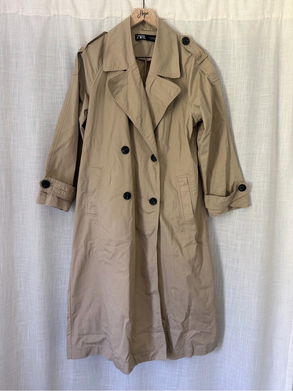 Zara Beige Double-Breasted Trench Coat with Belt - Picture 2 of 2
